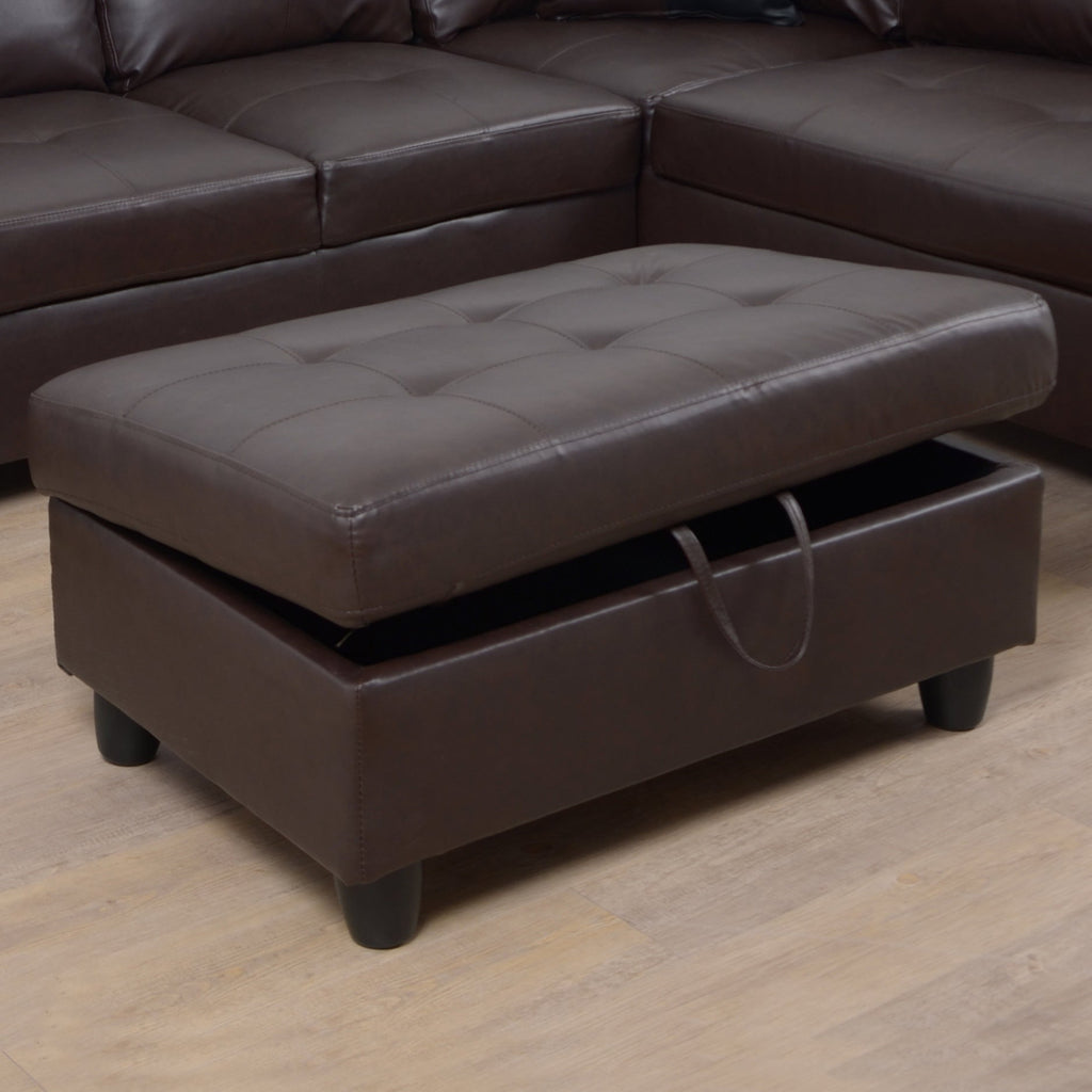 3 PC Sectional Sofa Set - Brown Faux Leather