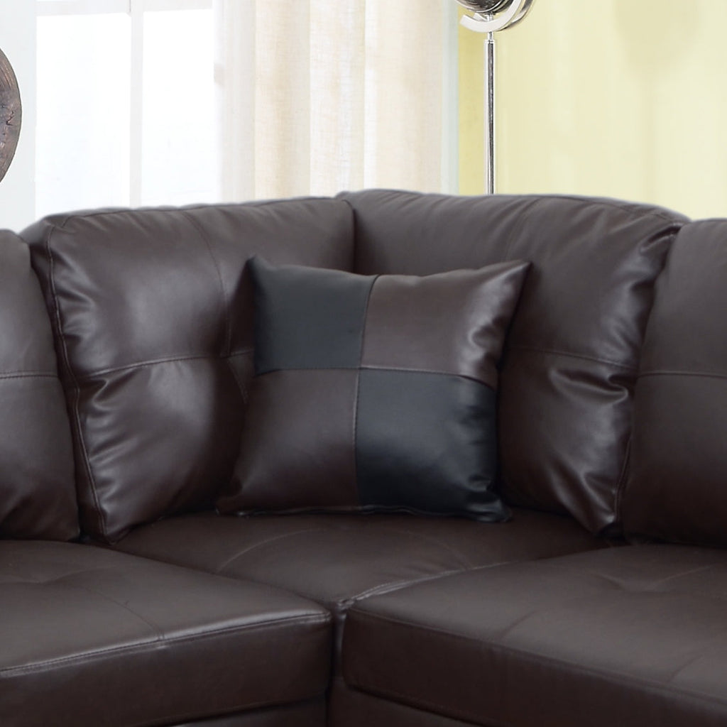 3 PC Sectional Sofa Set - Brown Faux Leather