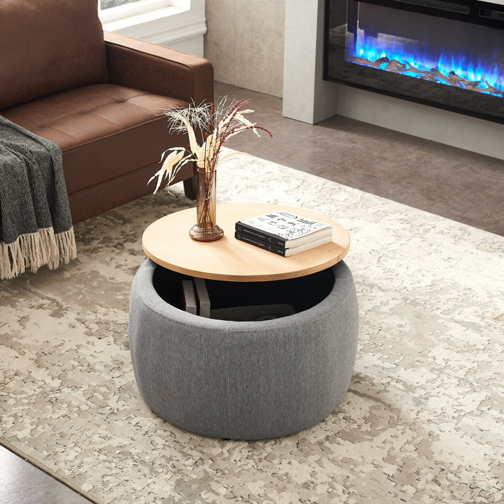 Round Storage Ottoman - Dark