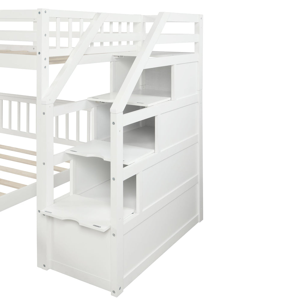 Twin Over Full Loft Bed with Staircase, White