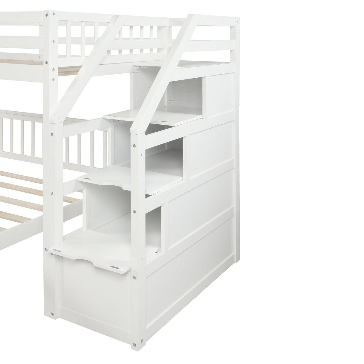 Twin Over Full Loft Bed with Staircase, White
