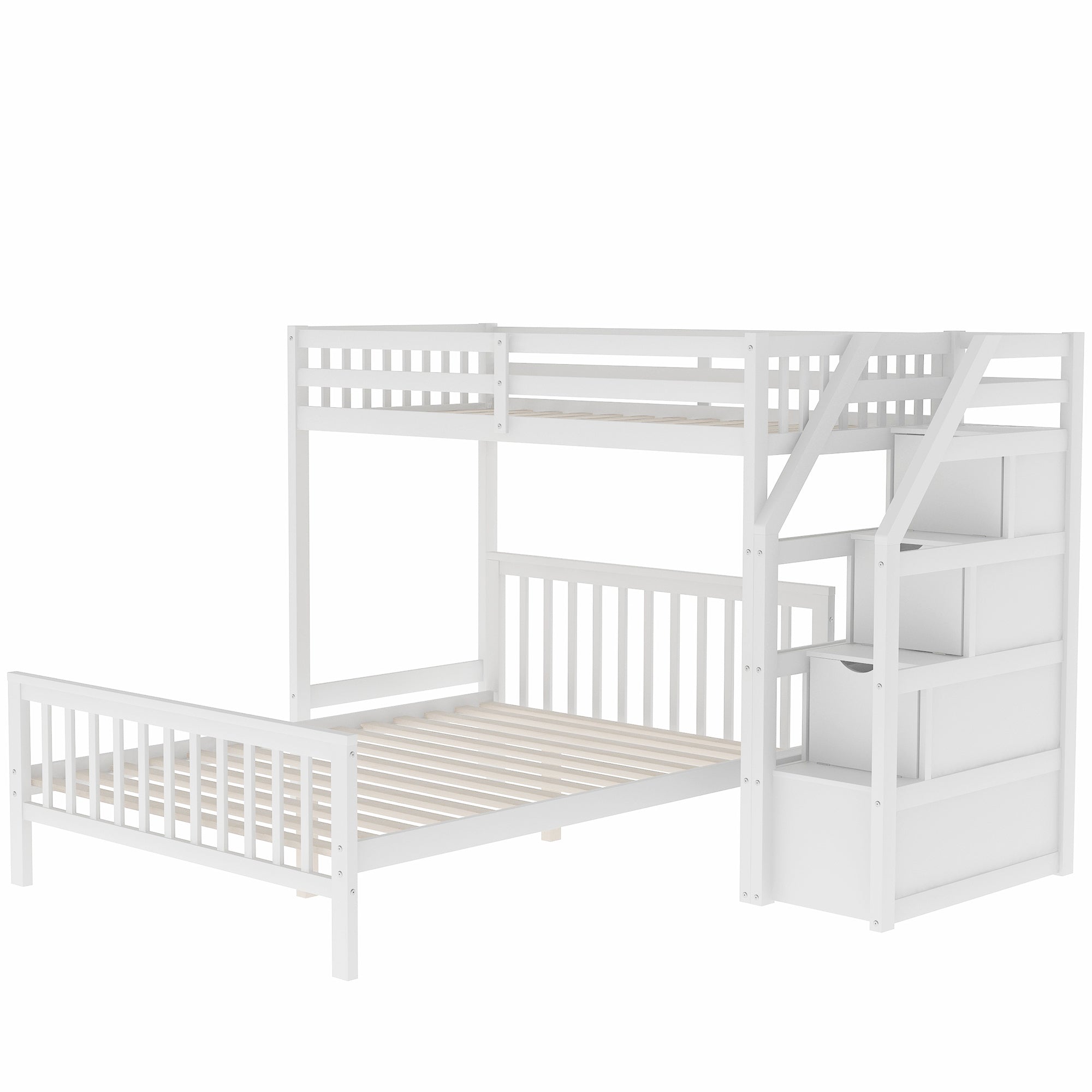 Twin Over Full Loft Bed with Staircase, White