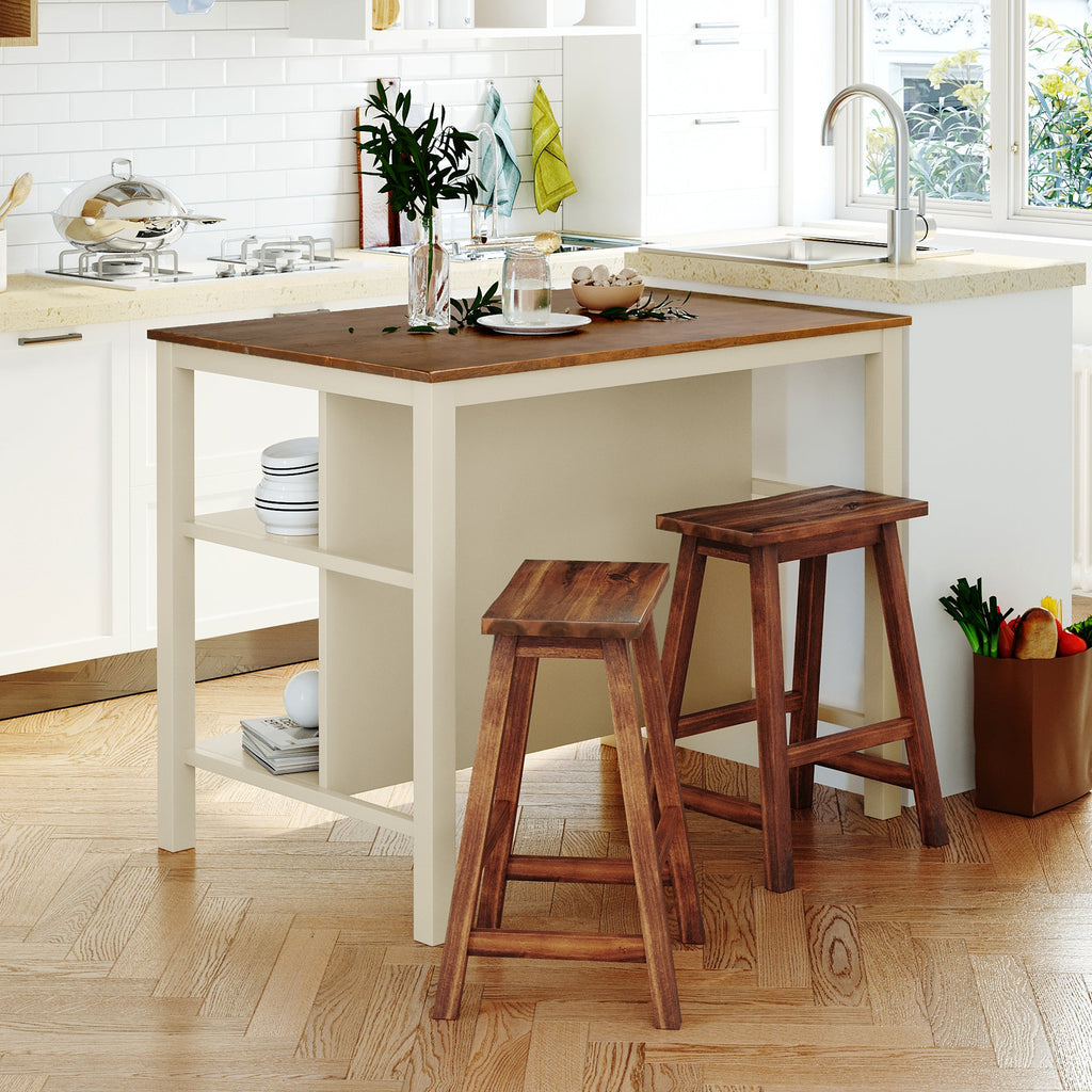 TOPMAX Solid Wood Rustic 3-Piece Kitchen Island Set