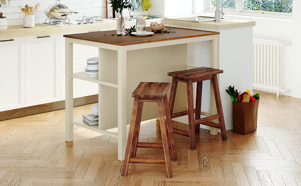 TOPMAX Solid Wood Rustic 3-Piece Kitchen Island Set