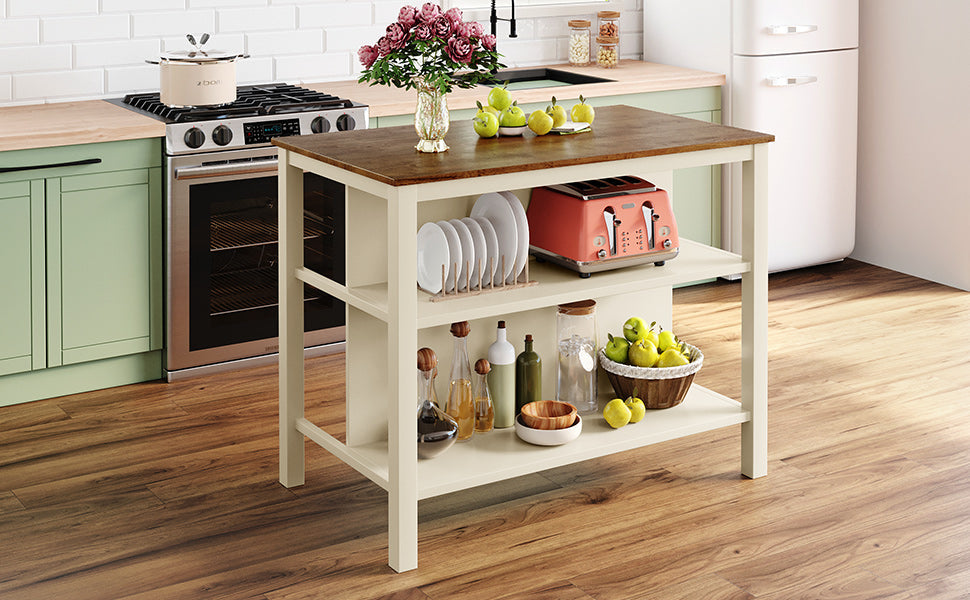TOPMAX Solid Wood Rustic 3-Piece Kitchen Island Set