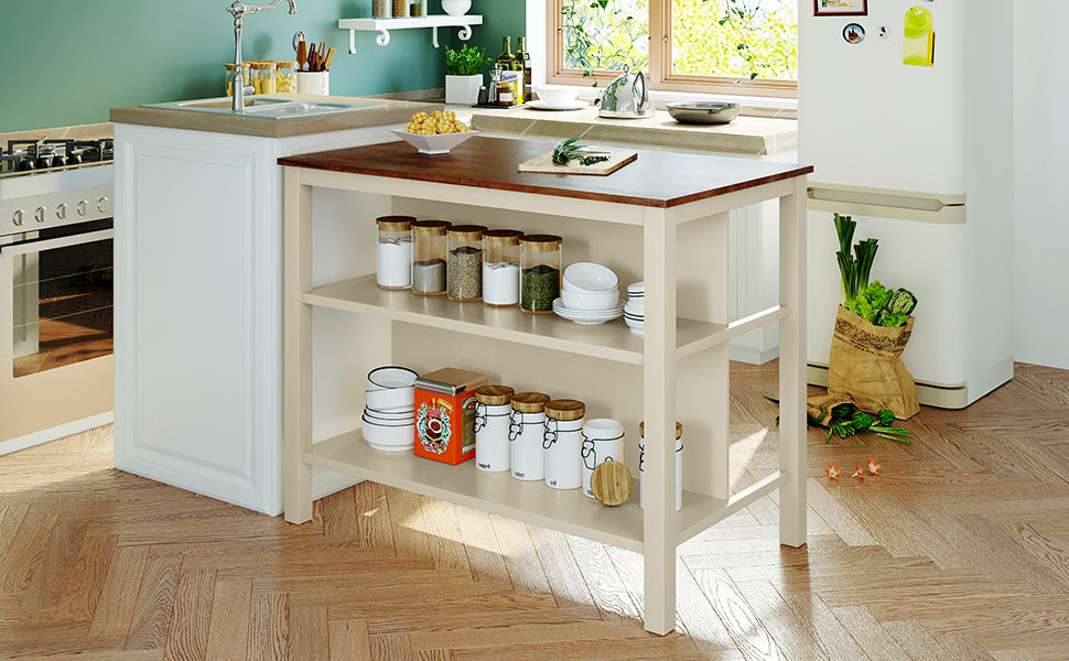 TOPMAX Solid Wood Rustic 3-Piece Kitchen Island Set