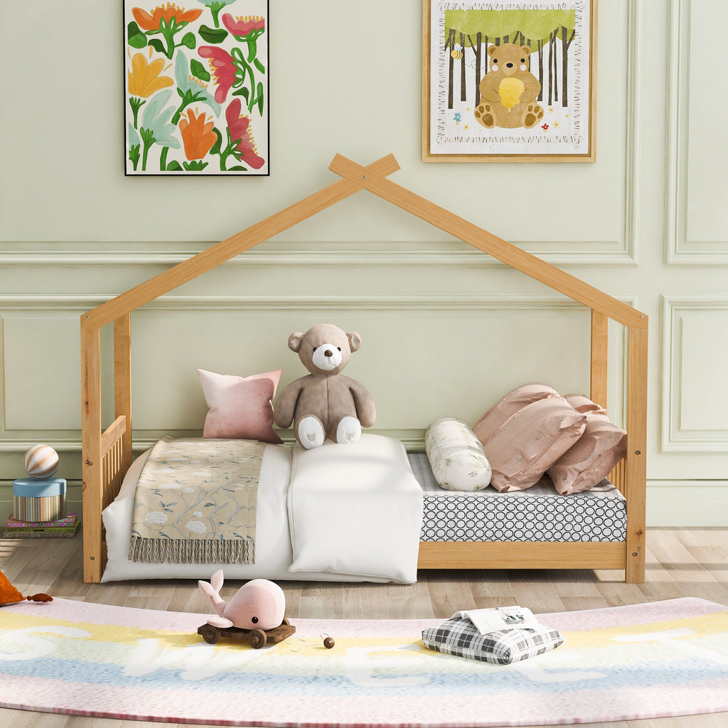 Twin Size House Platform Bed with Headboard and Footboard