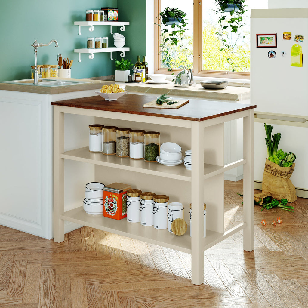 TOPMAX Solid Wood Rustic 3-Piece Kitchen Island Set