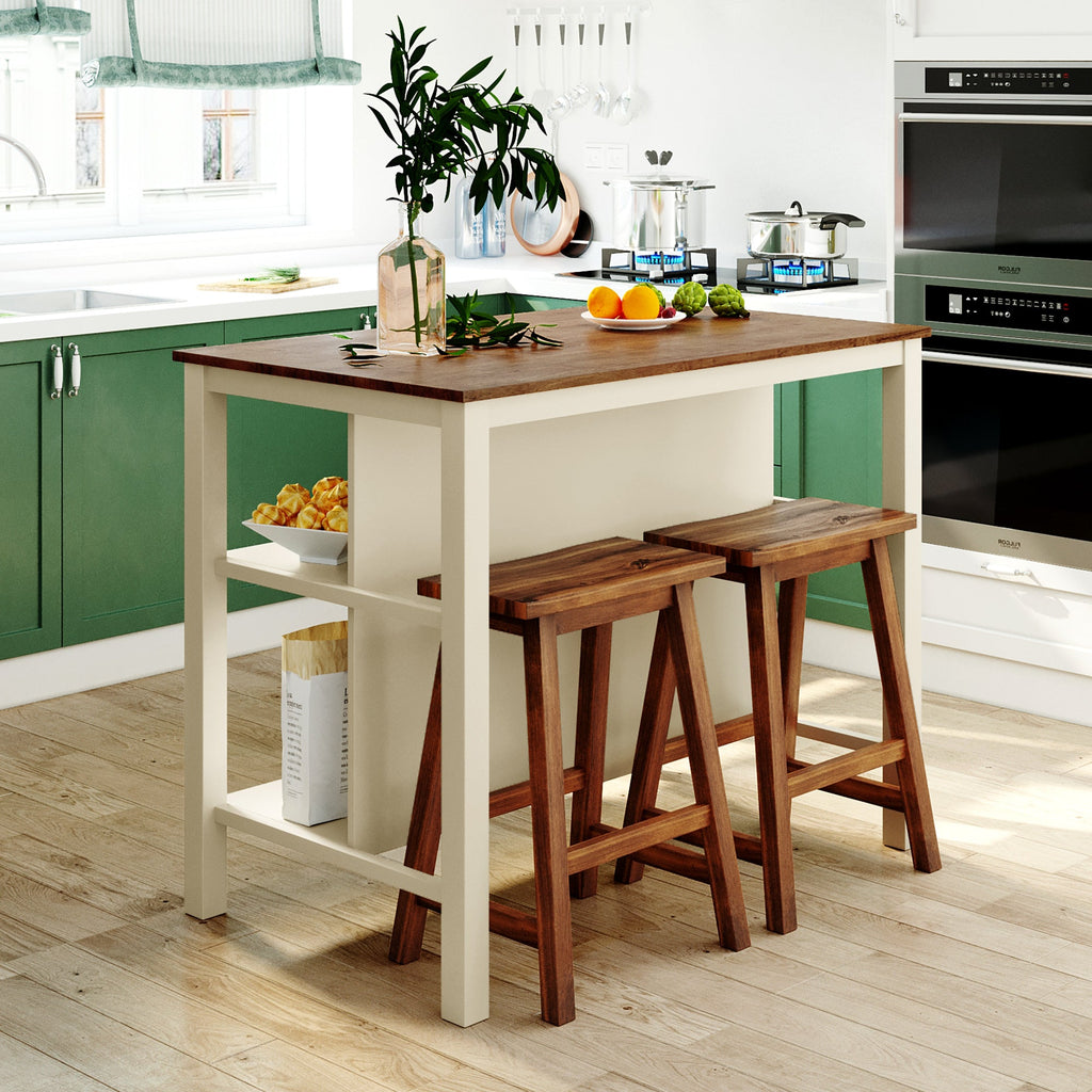 TOPMAX Solid Wood Rustic 3-Piece Kitchen Island Set