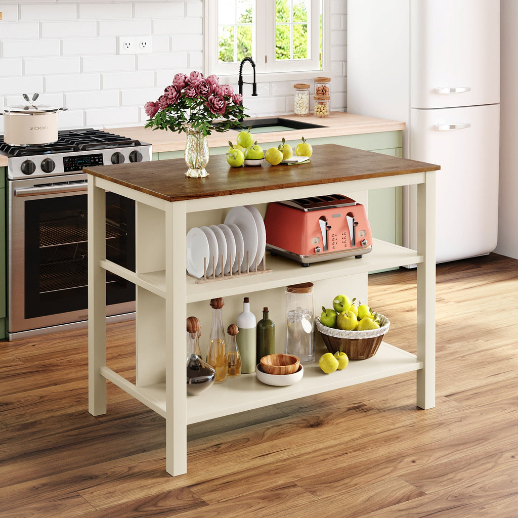 TOPMAX Solid Wood Rustic 3-Piece Kitchen Island Set