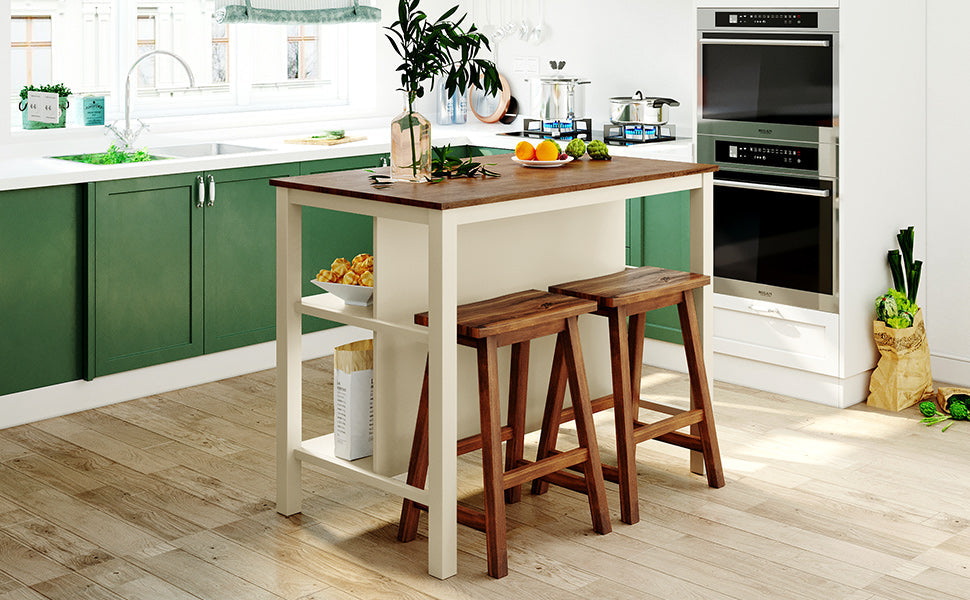 TOPMAX Solid Wood Rustic 3-Piece Kitchen Island Set