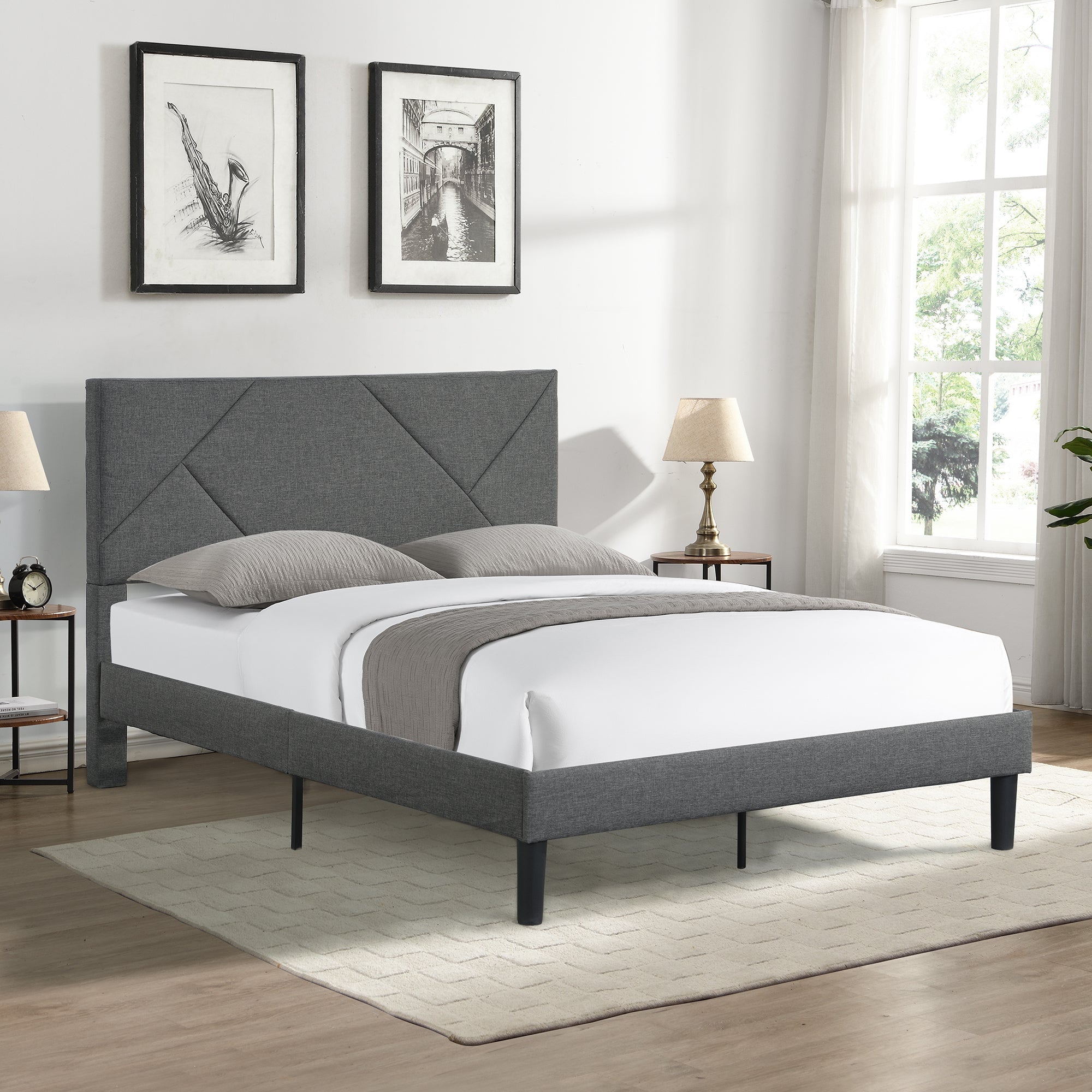 Full Size Upholstered Platform Bed Frame with Headboard