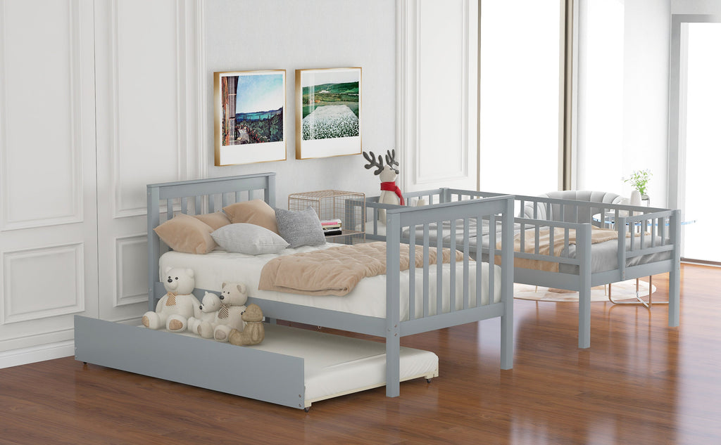 Twin Over Twin Bunk Bed with Trundle and Storage