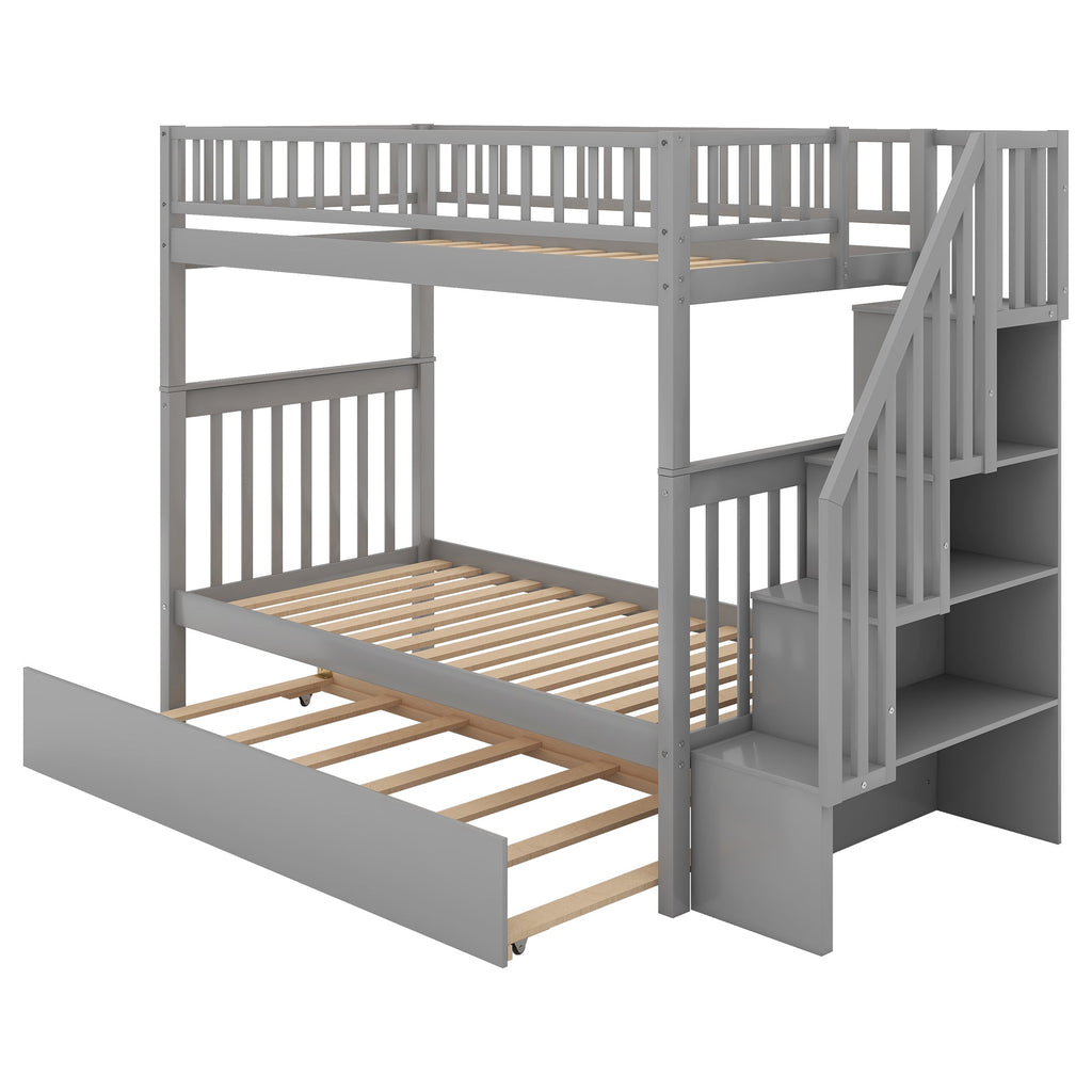Twin Over Twin Bunk Bed with Trundle and Storage