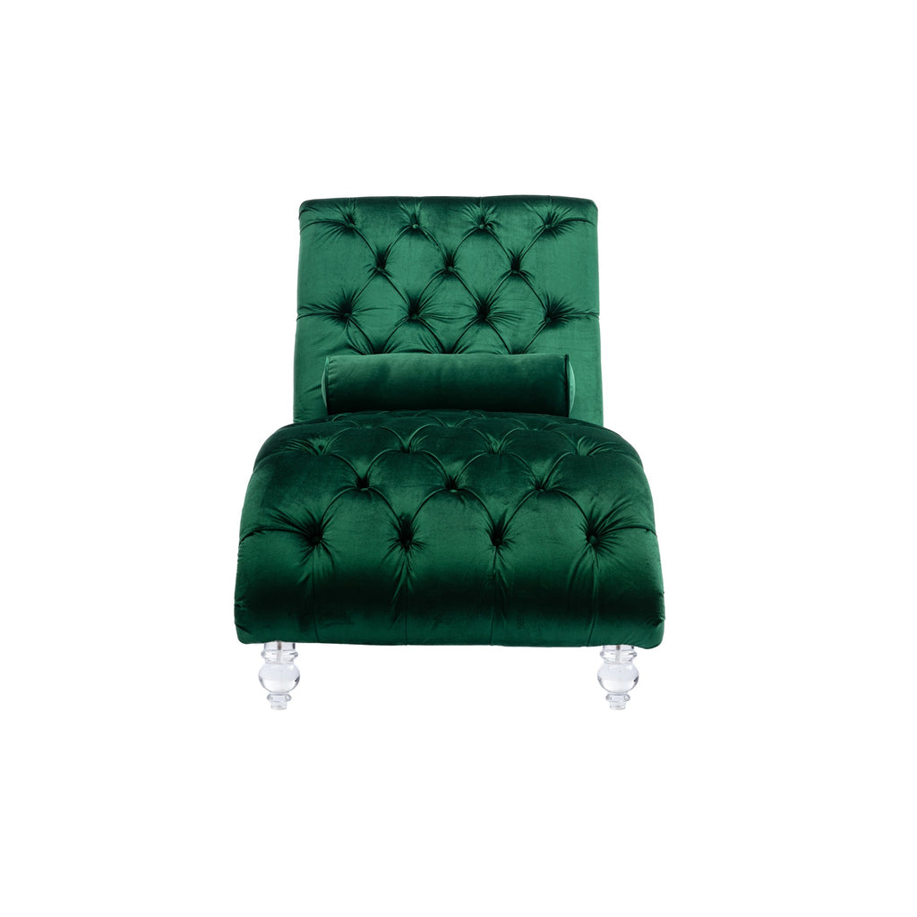Velvet Chaise Lounge Indoor Chair (Emerald Velvet)
