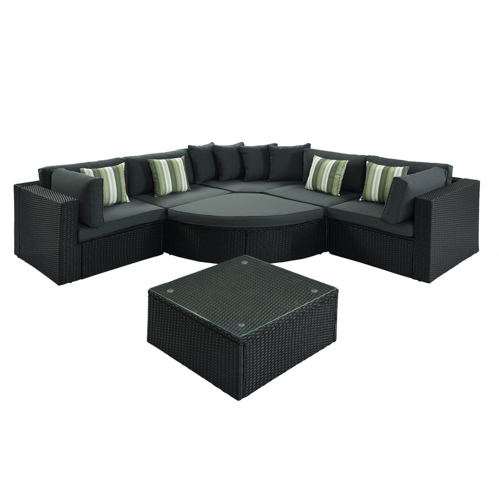 GO 7-Piece Outdoor Wicker Sofa Set with Striped Cushions