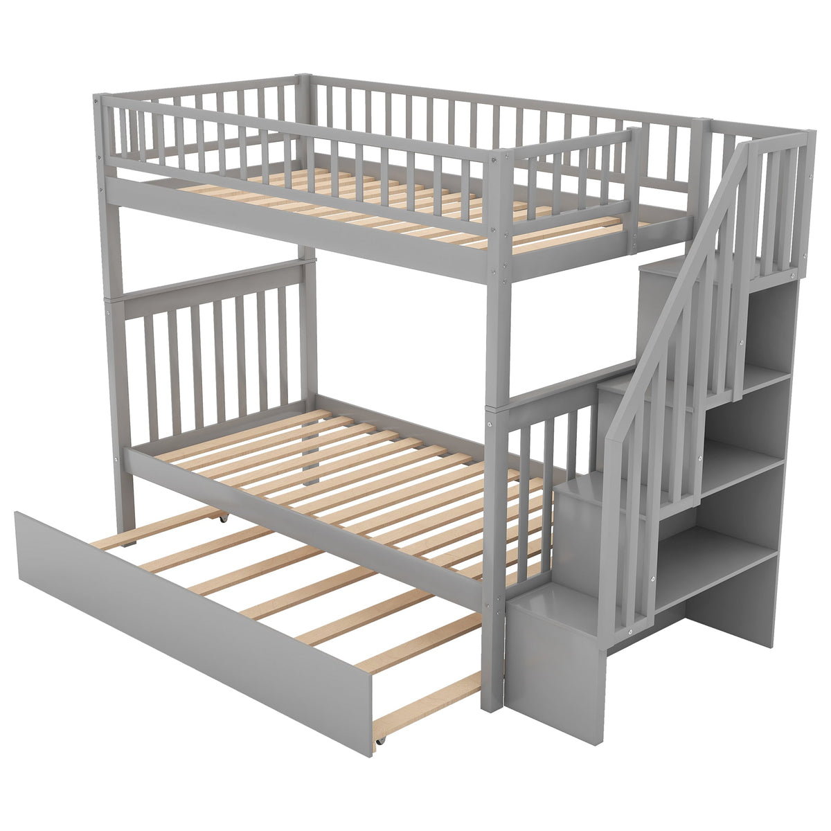 Twin Over Twin Bunk Bed with Trundle and Storage