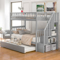 Twin Over Twin Bunk Bed with Trundle and Storage