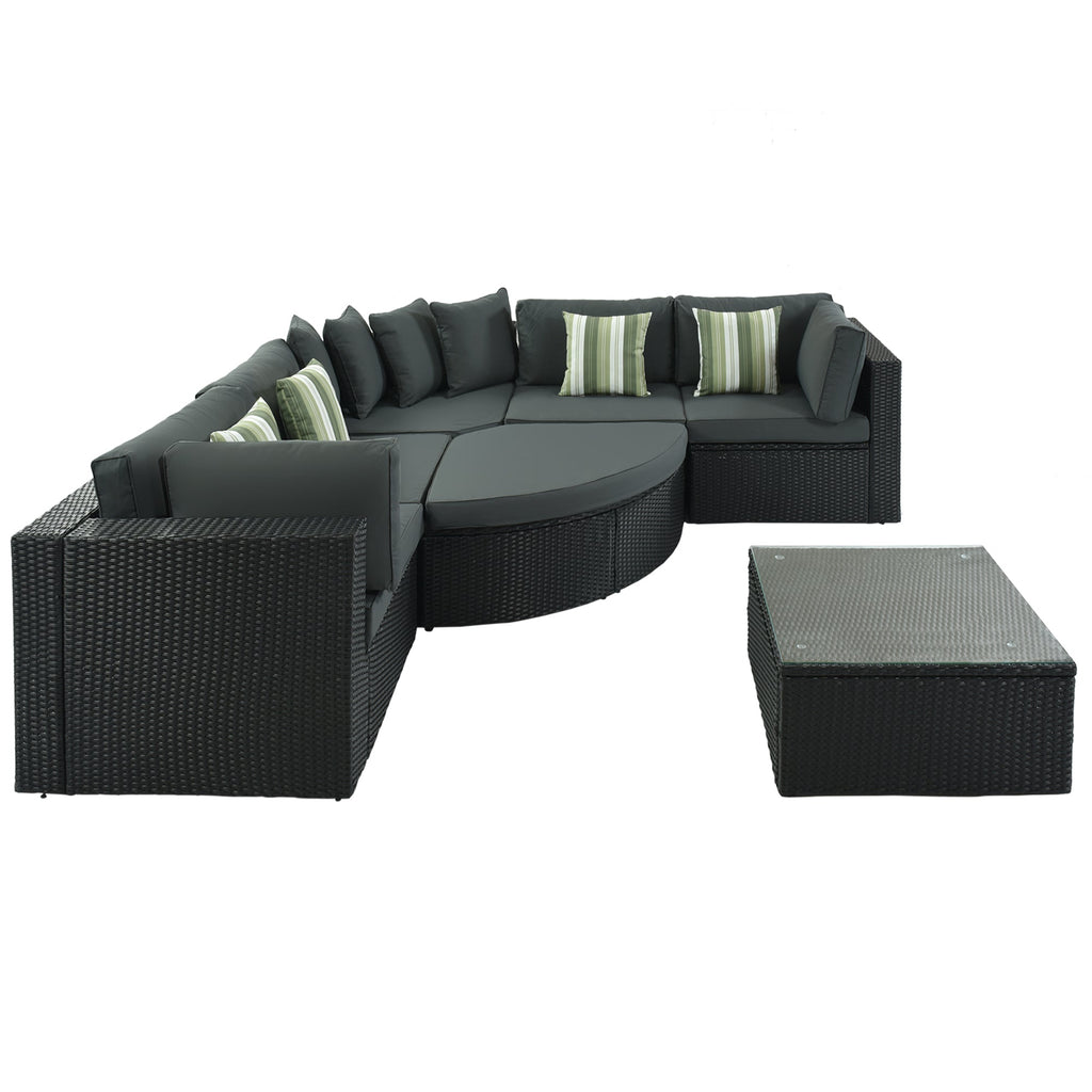 GO 7-Piece Outdoor Wicker Sofa Set with Striped Cushions