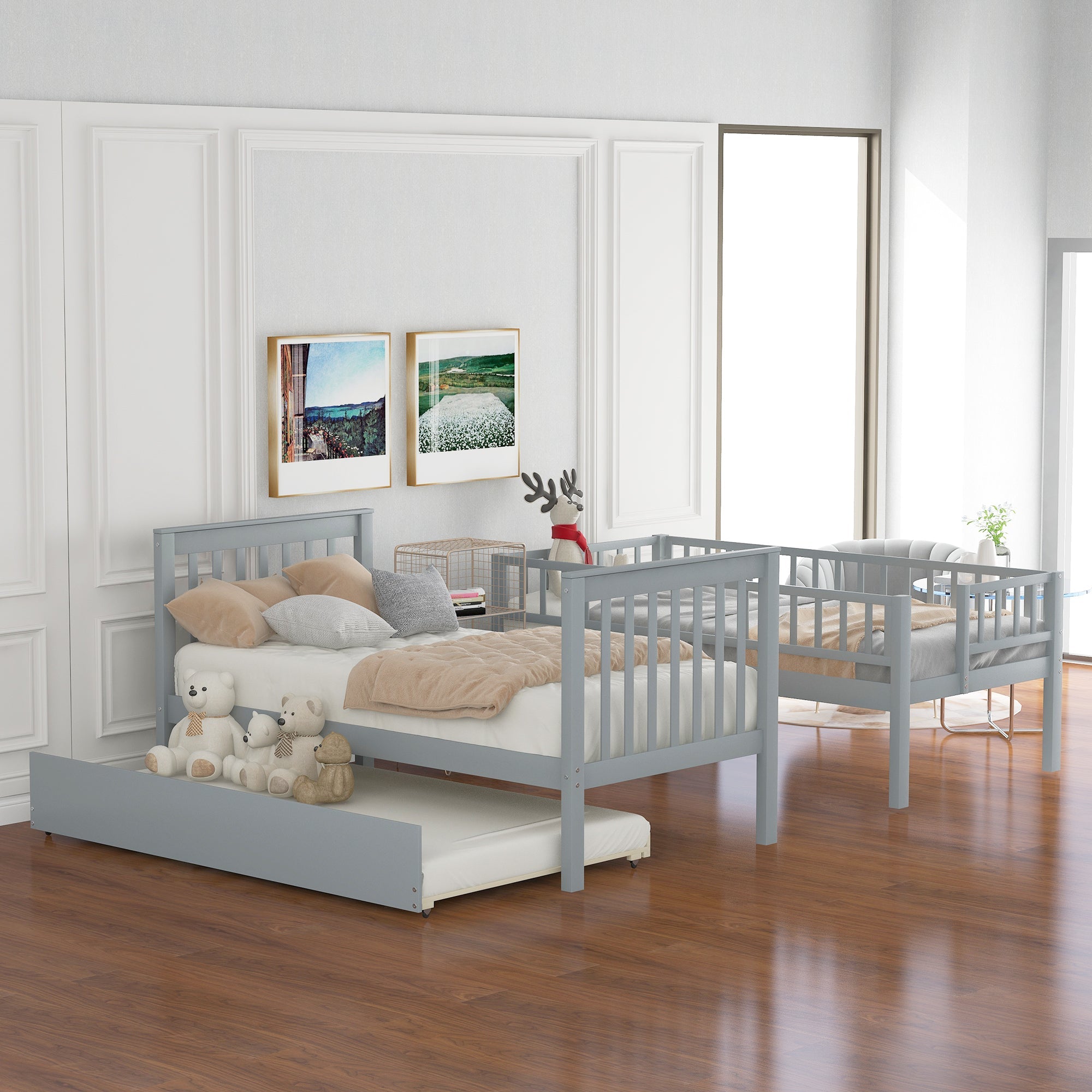Twin Over Twin Bunk Bed with Trundle and Storage
