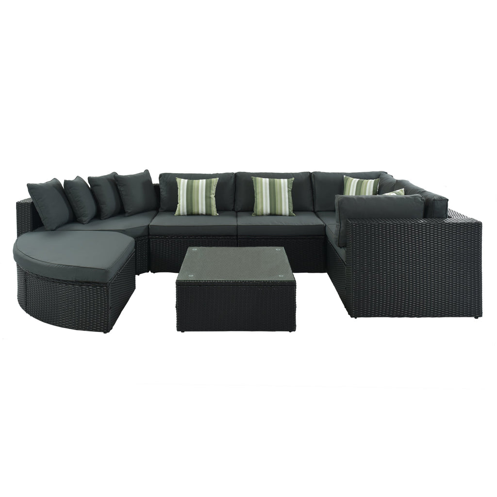 GO 7-Piece Outdoor Wicker Sofa Set with Striped Cushions