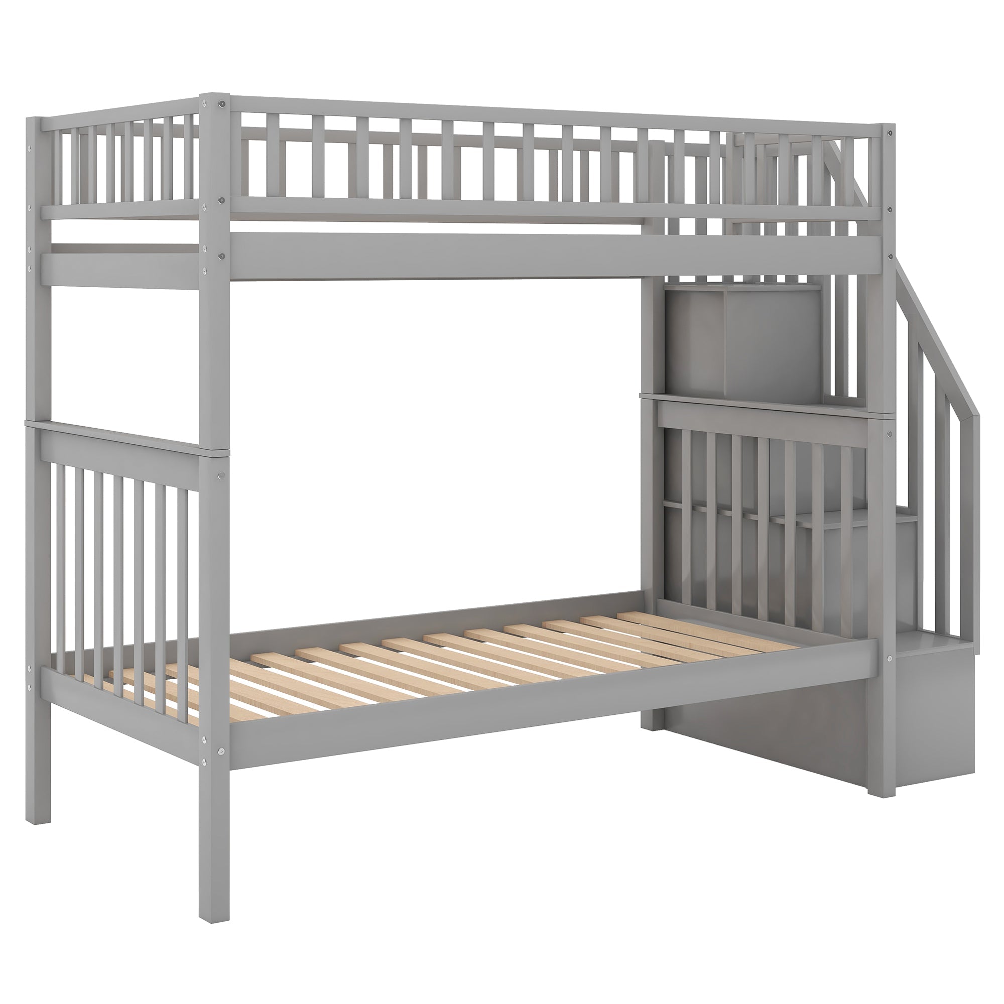 Twin Over Twin Bunk Bed with Trundle and Storage