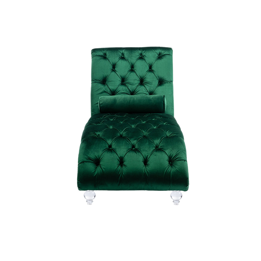Velvet Chaise Lounge Indoor Chair (Emerald Velvet)