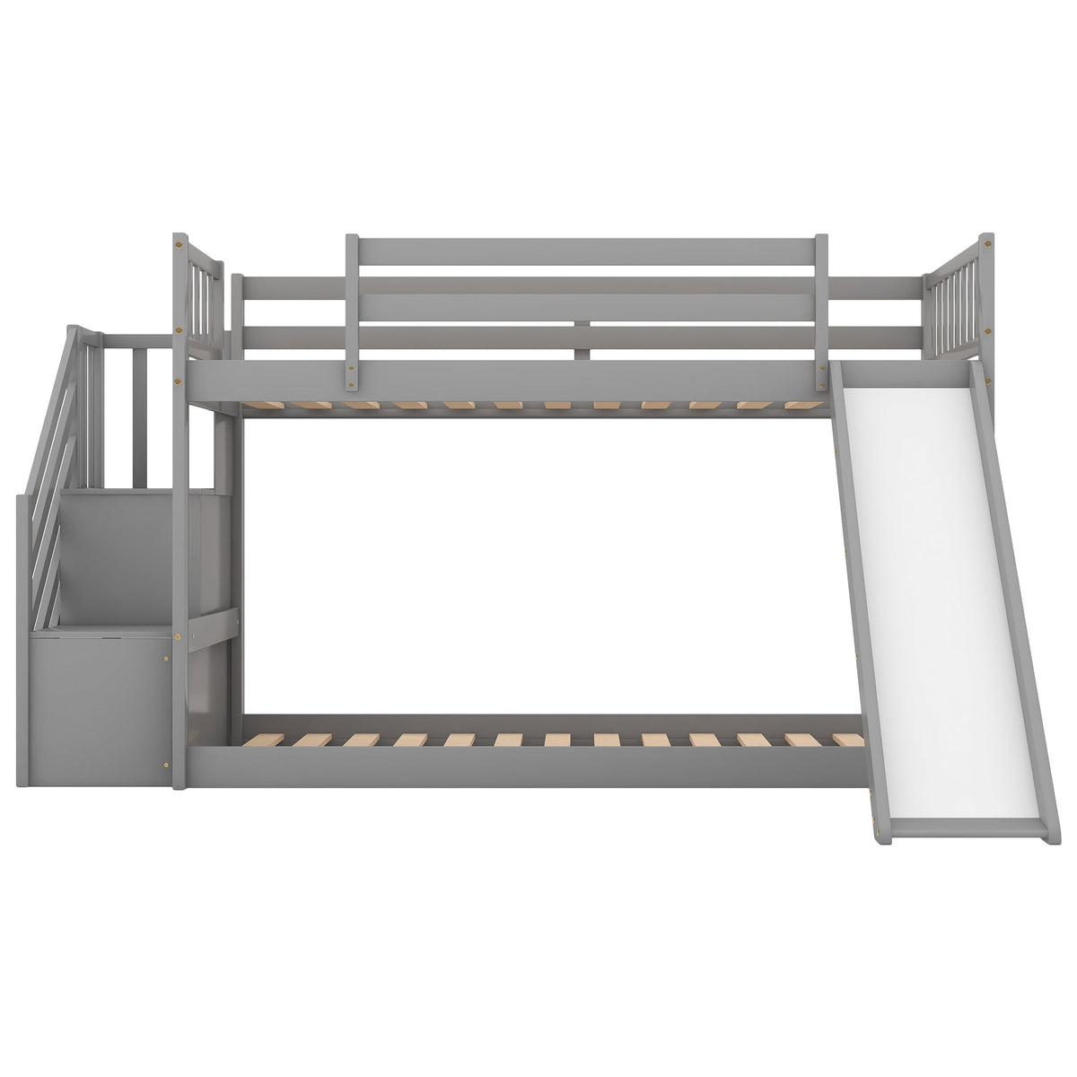 Twin Over Twin Bunk Bed with Convertible Slide and Stairway