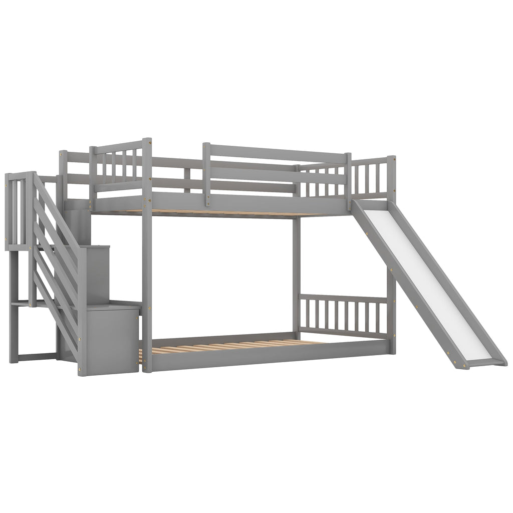 Twin Over Twin Bunk Bed with Convertible Slide and Stairway