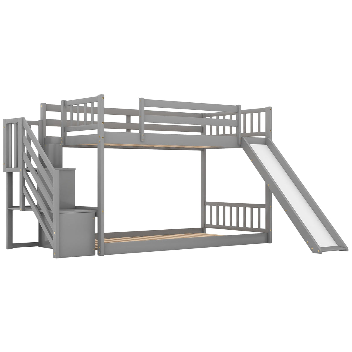 Twin Over Twin Bunk Bed with Convertible Slide and Stairway