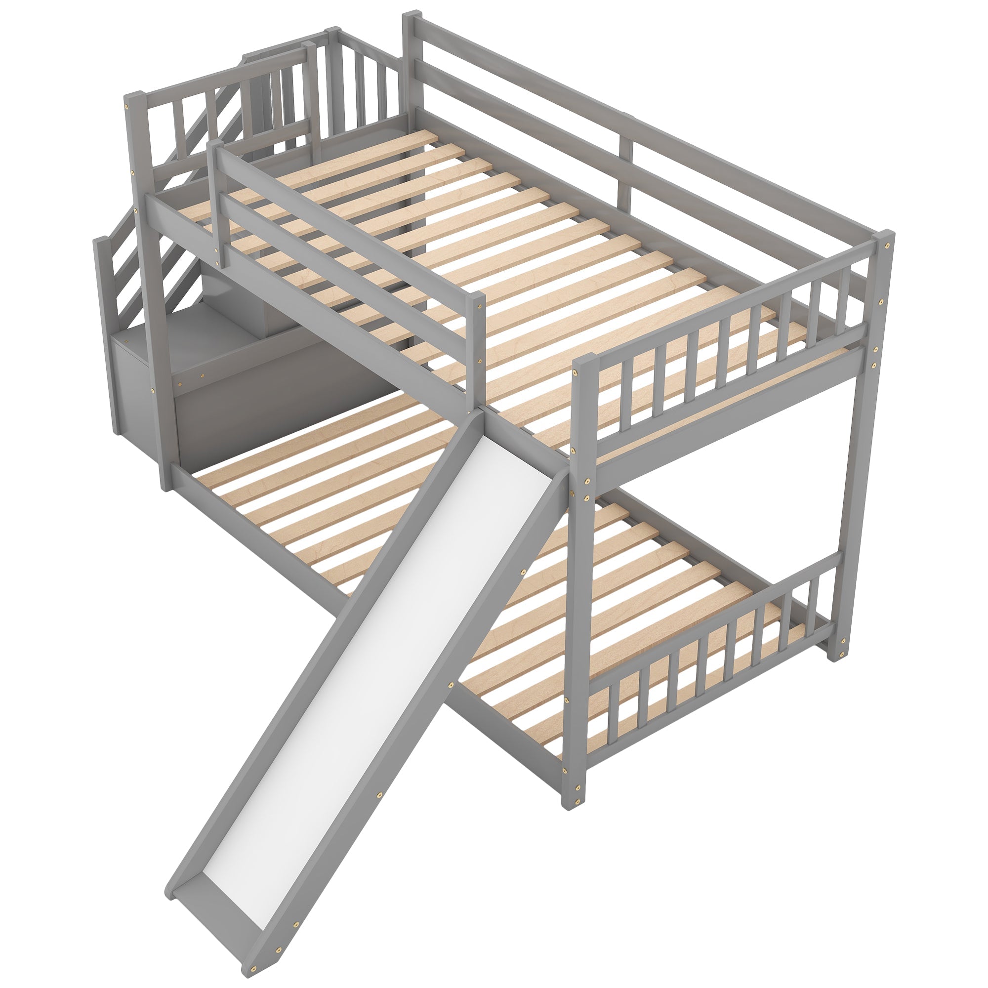 Twin Over Twin Bunk Bed with Convertible Slide and Stairway