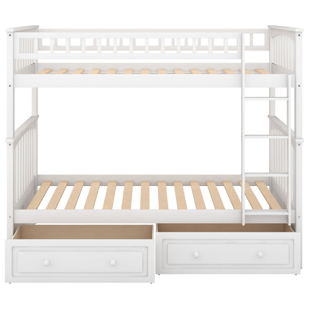 Twin Over Twin Bunk Bed with Drawers, Convertible Beds, White