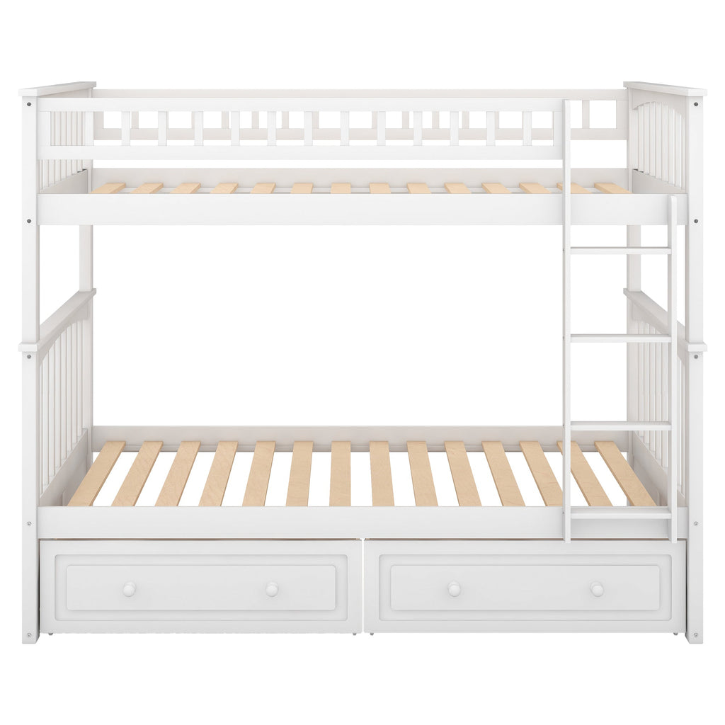 Twin Over Twin Bunk Bed with Drawers, Convertible Beds, White