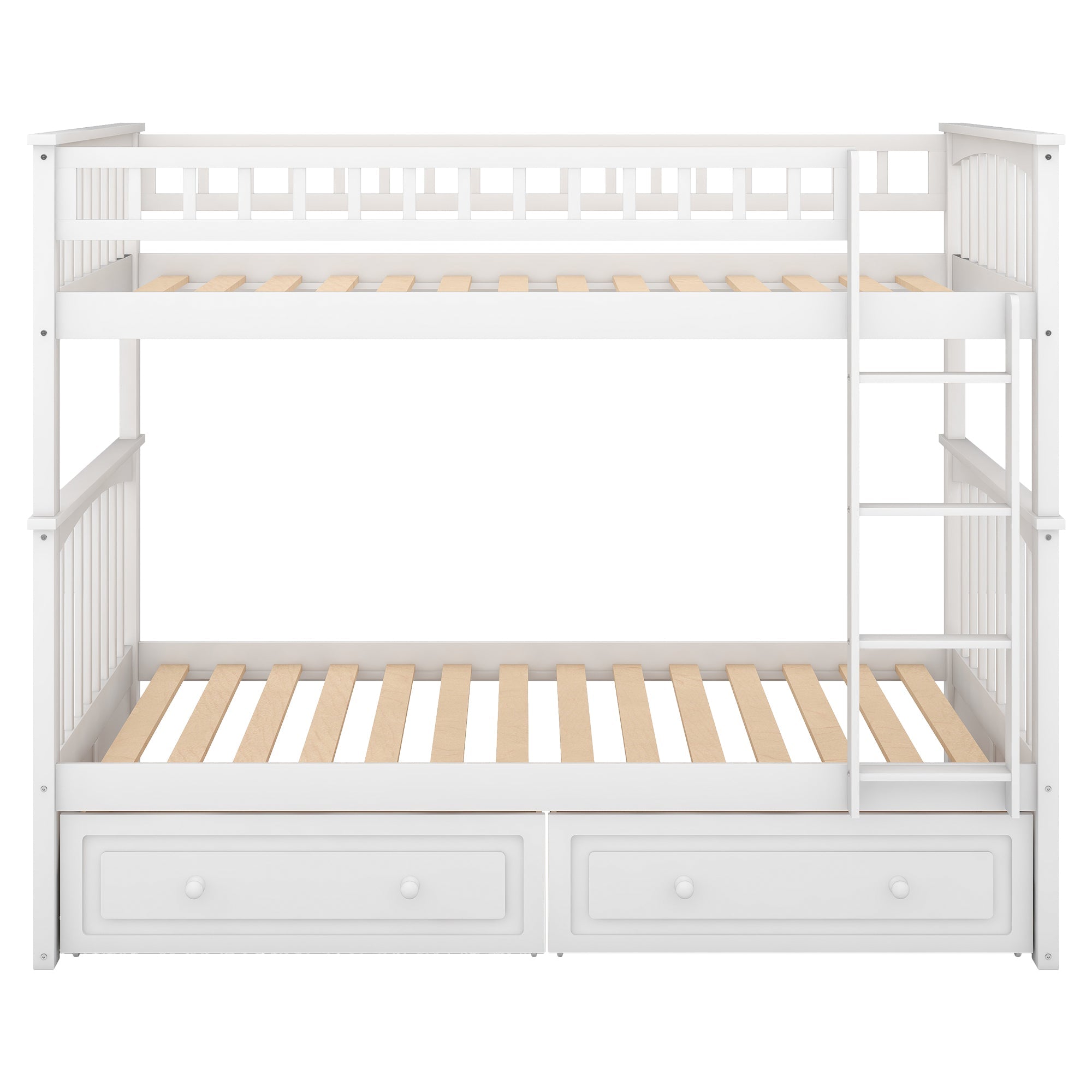 Twin Over Twin Bunk Bed with Drawers, Convertible Beds, White