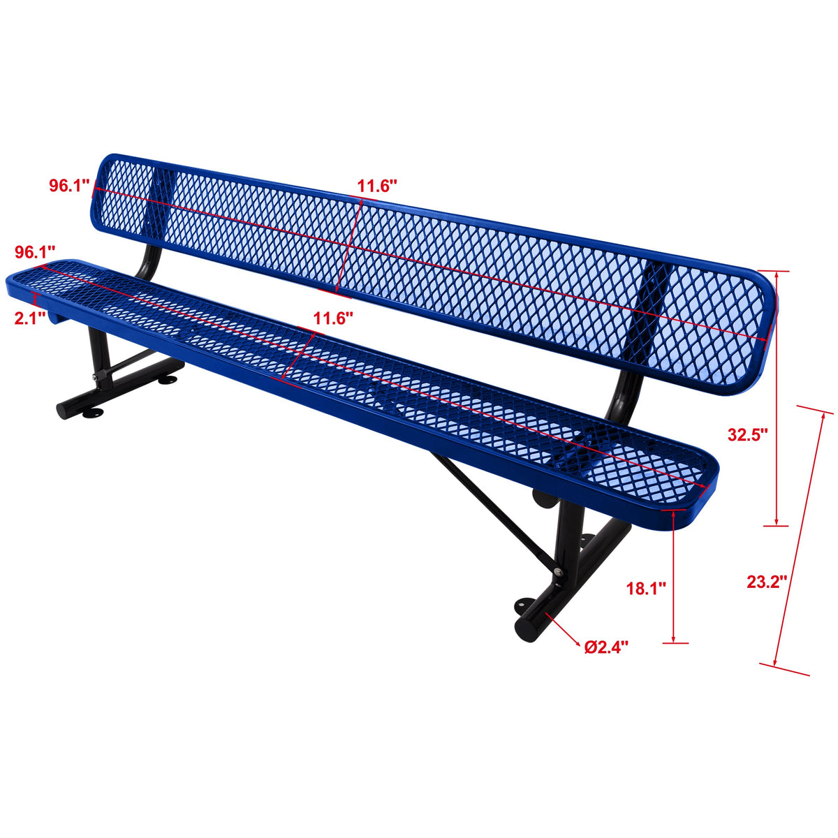 8 ft Outdoor Steel Bench with Backrest