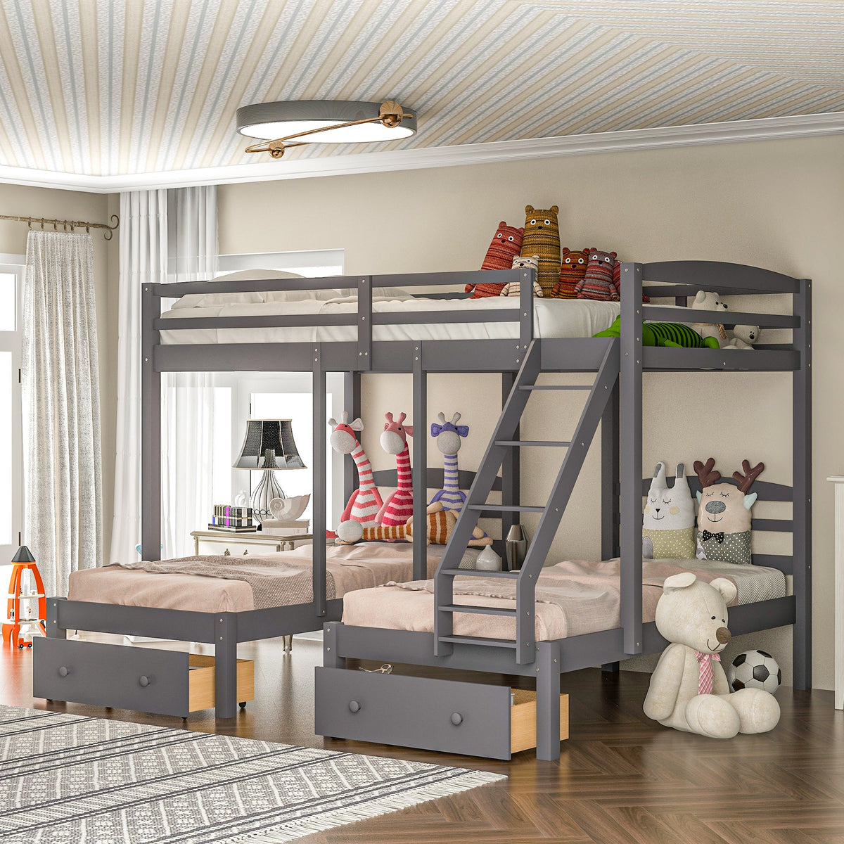 Full Over Twin & Twin Bunk Bed with Drawers