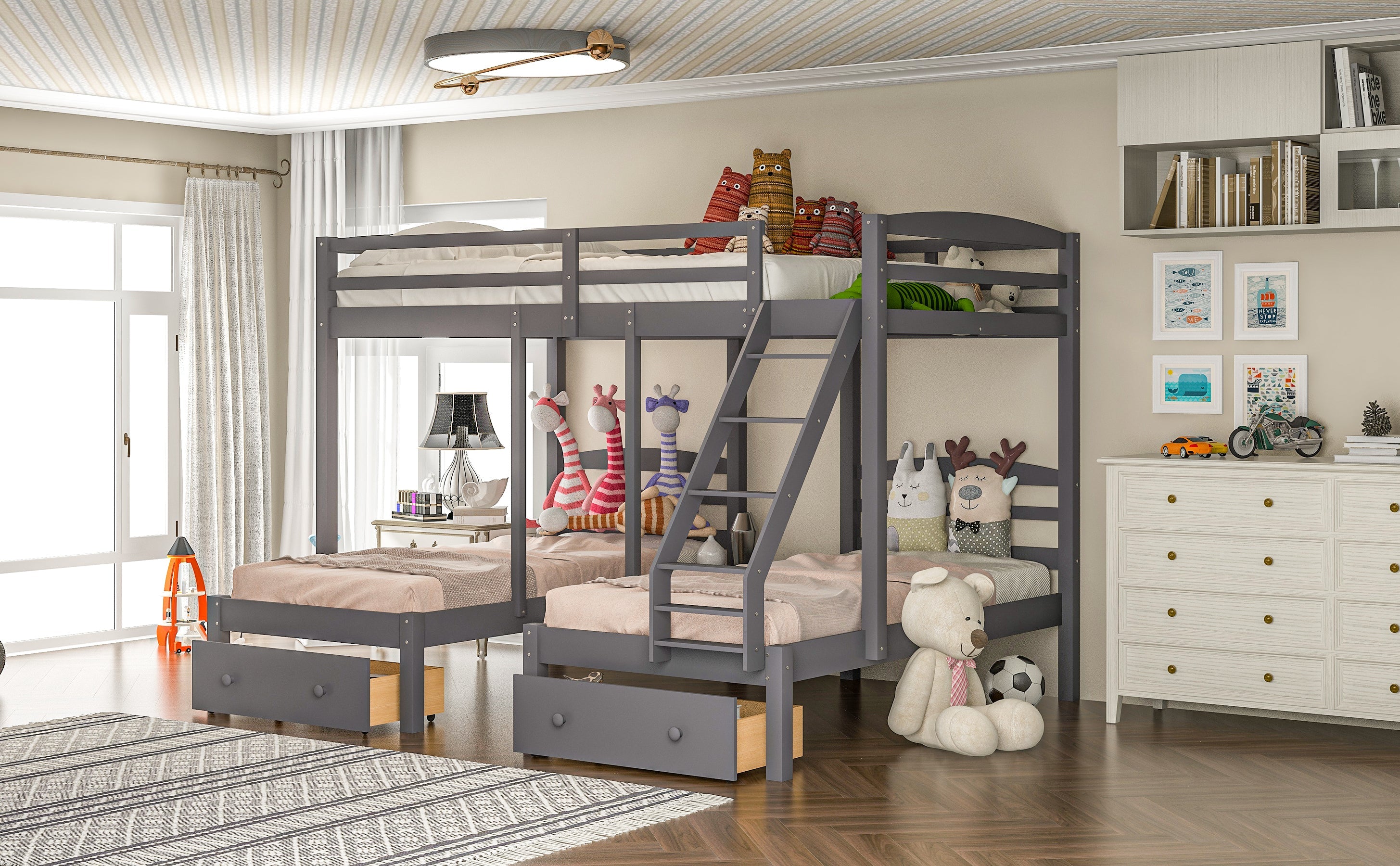 Full Over Twin & Twin Bunk Bed with Drawers