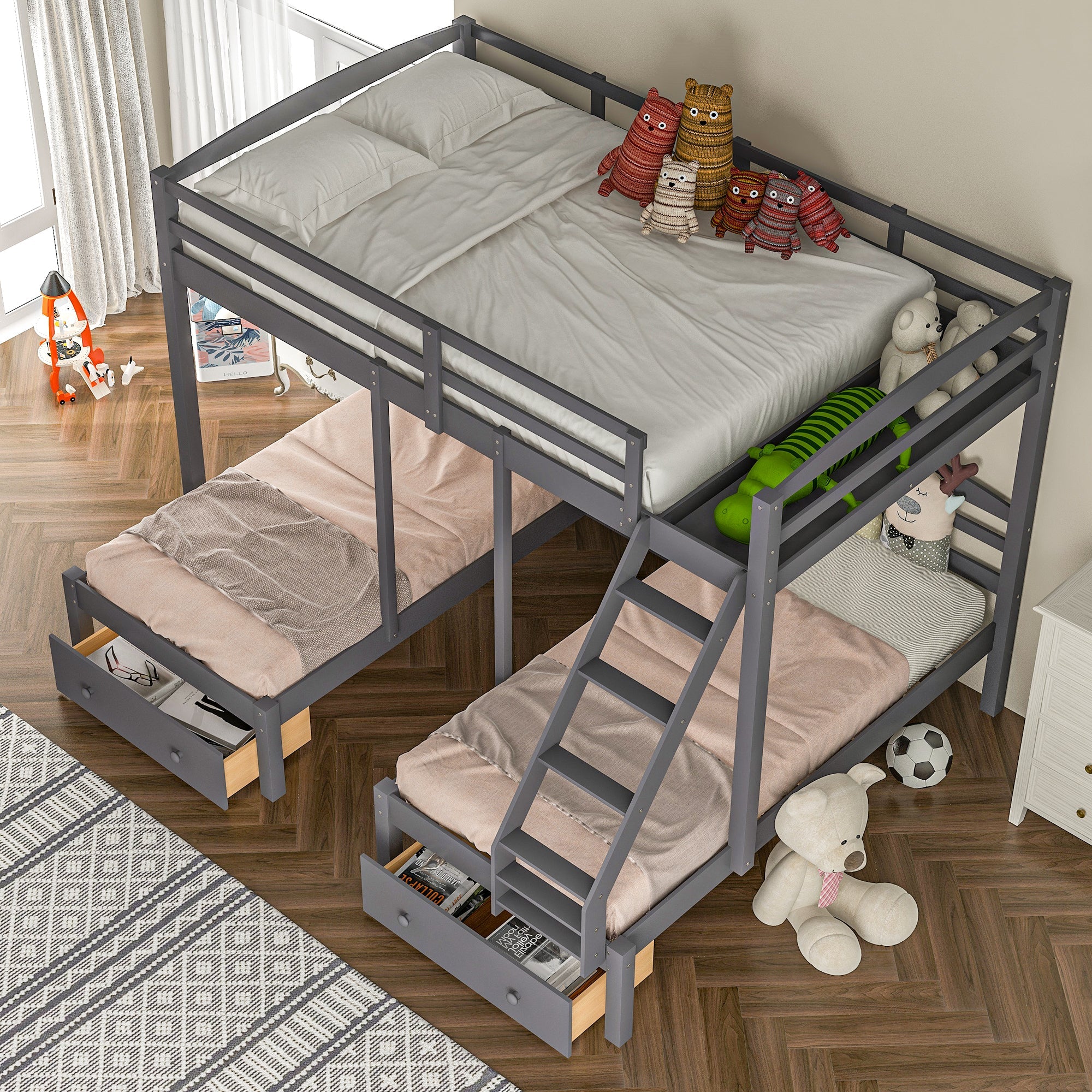 Full Over Twin & Twin Bunk Bed with Drawers