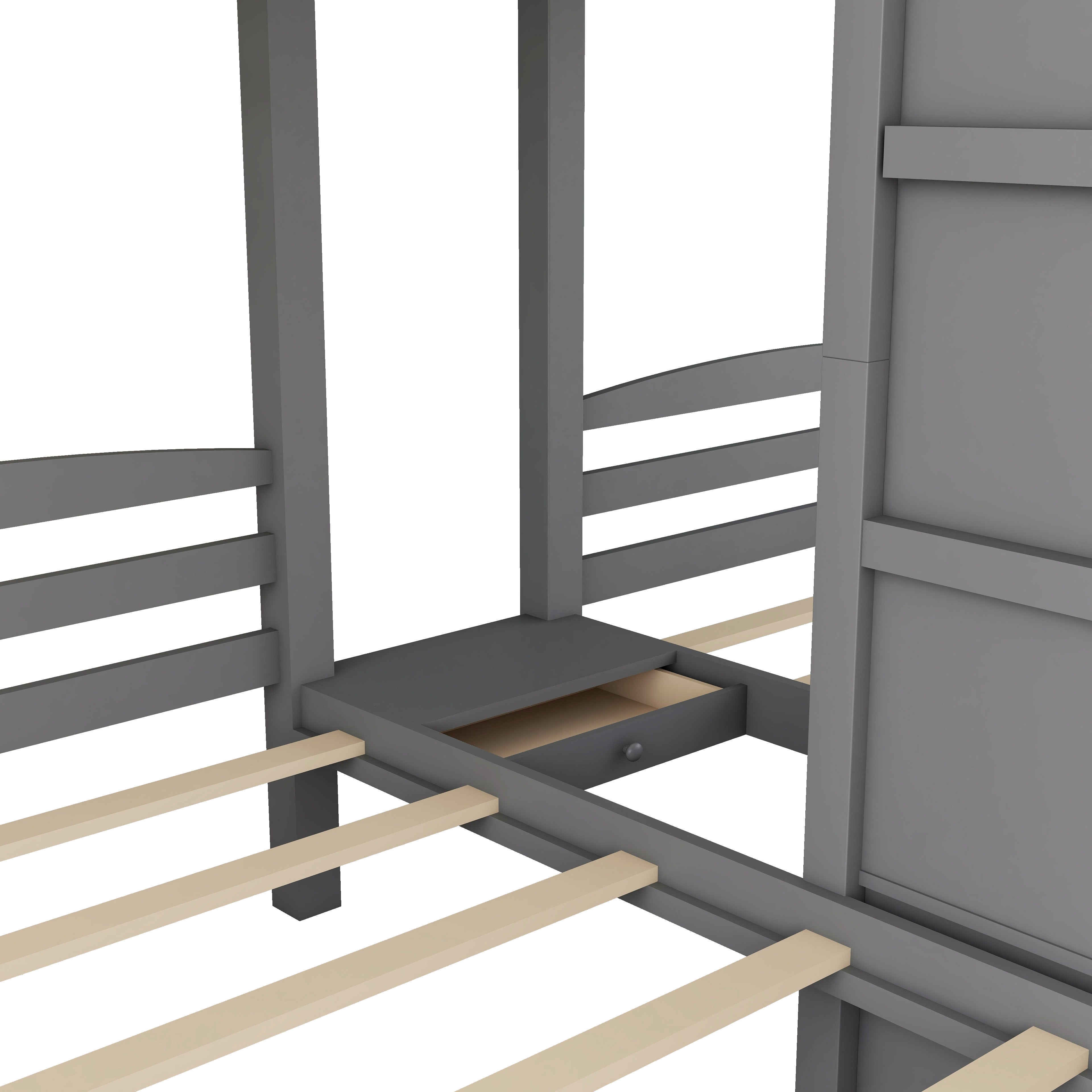 Twin Over Twin Bunk Bed with Built-in Staircase and Storage Drawer
