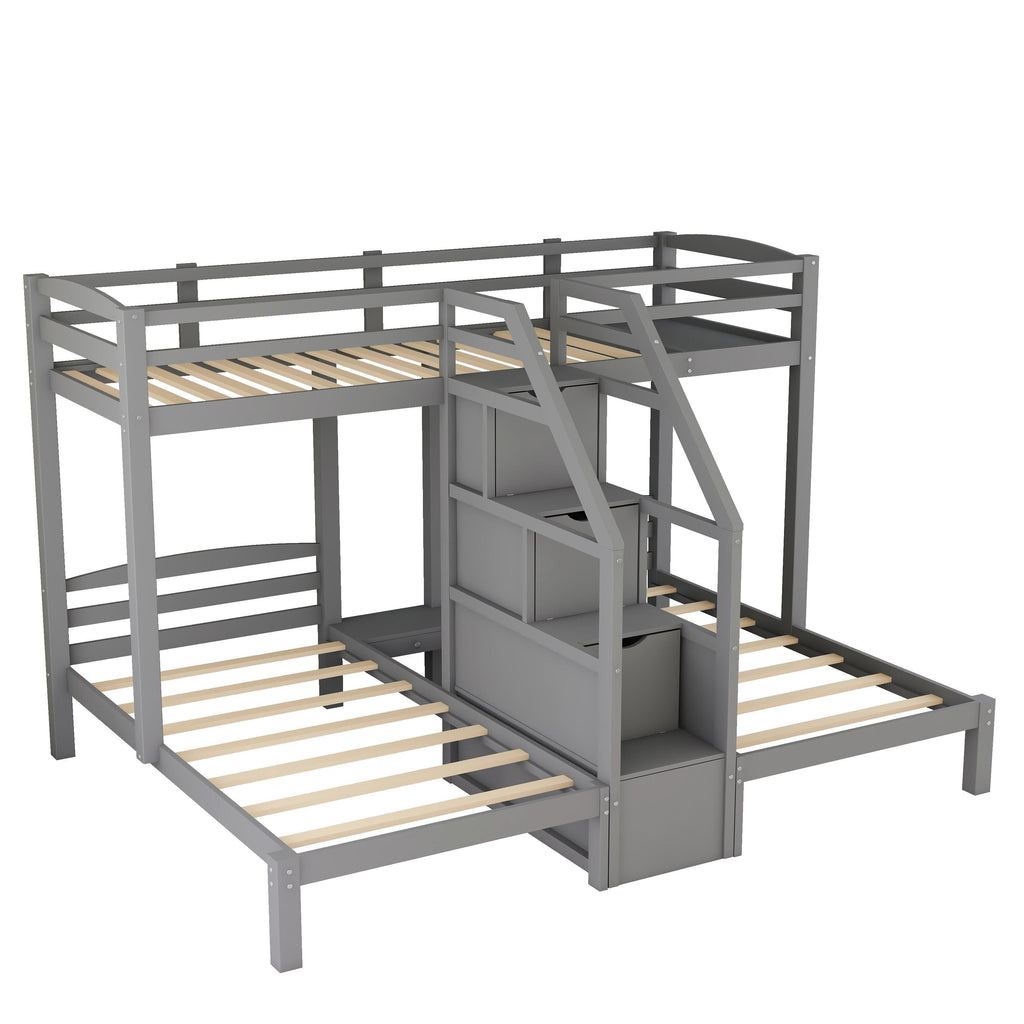 Twin Over Twin Bunk Bed with Built-in Staircase and Storage Drawer