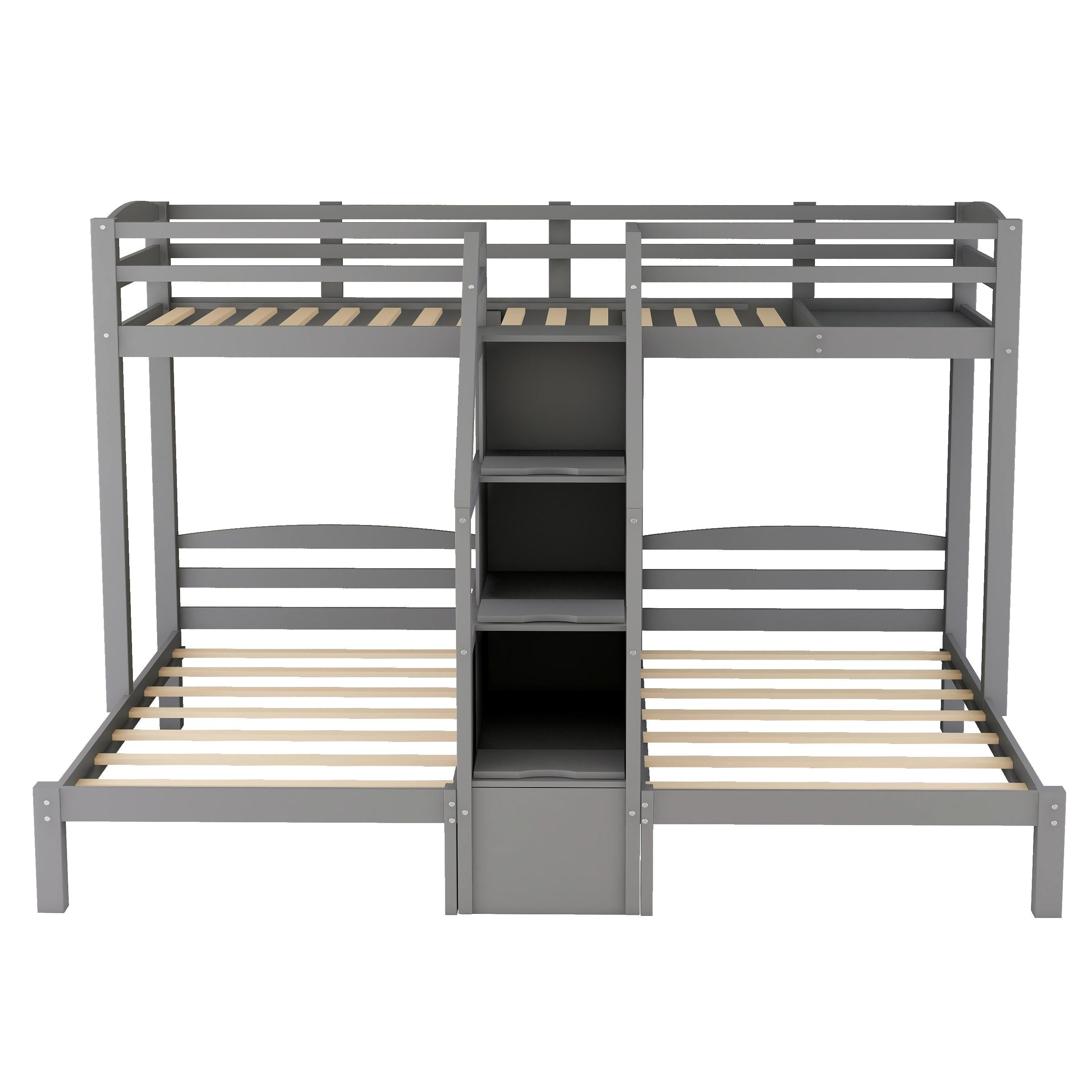 Twin Over Twin Bunk Bed with Built-in Staircase and Storage Drawer