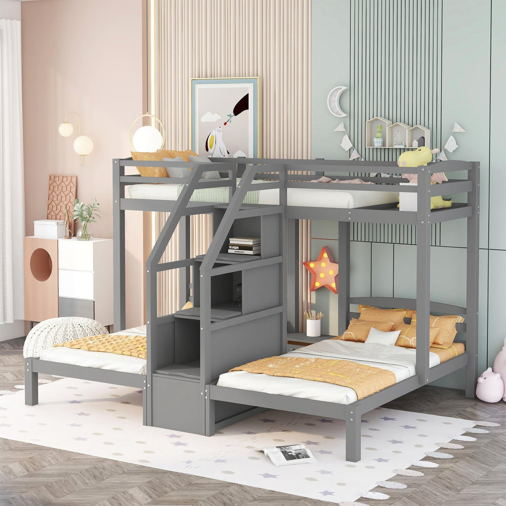 Twin Over Twin Bunk Bed with Built-in Staircase and Storage Drawer