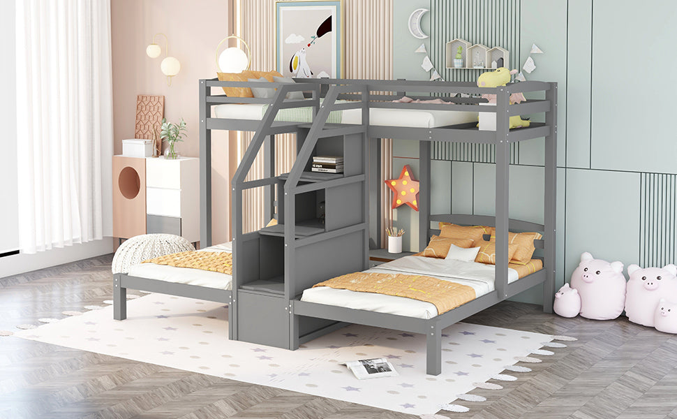 Twin Over Twin Bunk Bed with Built-in Staircase and Storage Drawer