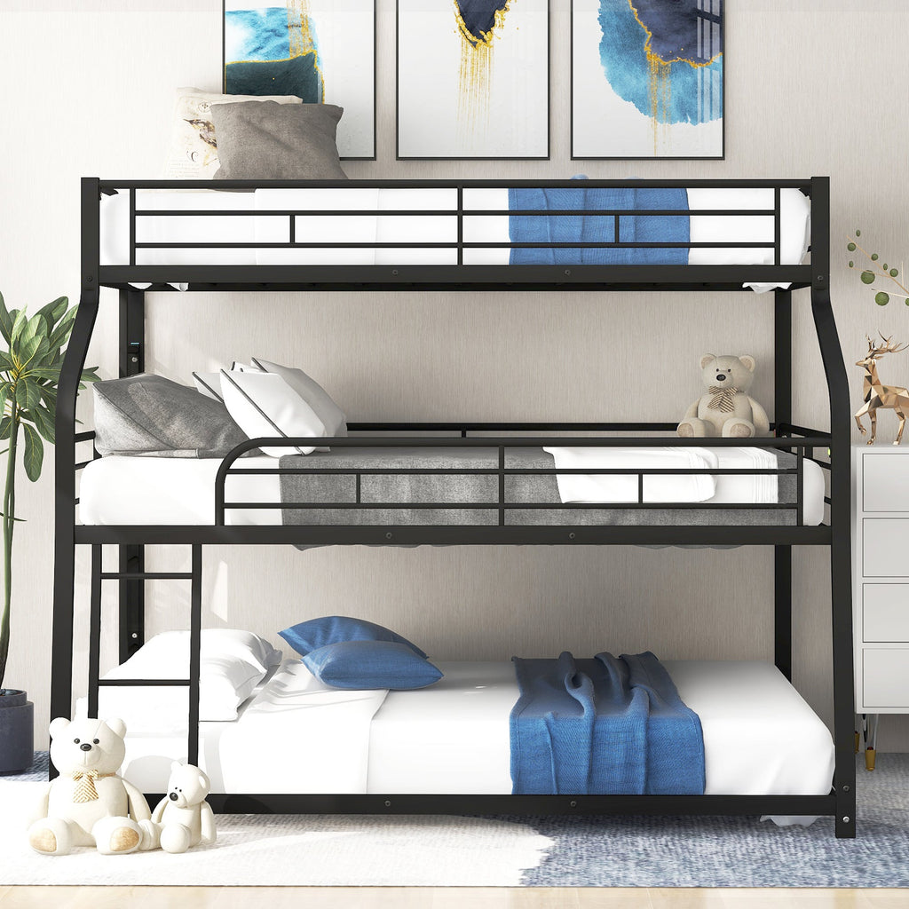 Twin XL/Full XL/Queen Triple Bunk Bed with Long and Short Ladder