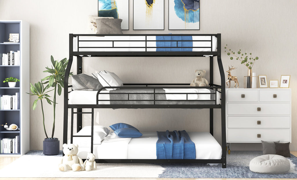 Twin XL/Full XL/Queen Triple Bunk Bed with Long and Short Ladder