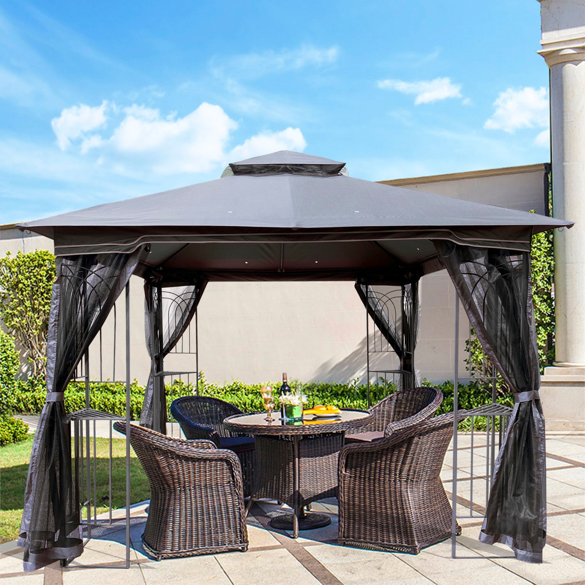 10x10 Outdoor Patio Gazebo Tent with Ventilated Double Roof
