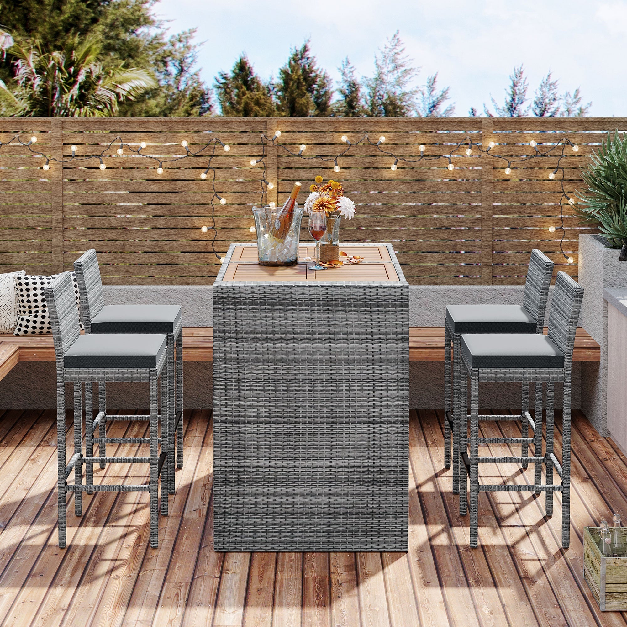 GO 5-Pieces Outdoor Patio Wicker Bar Set