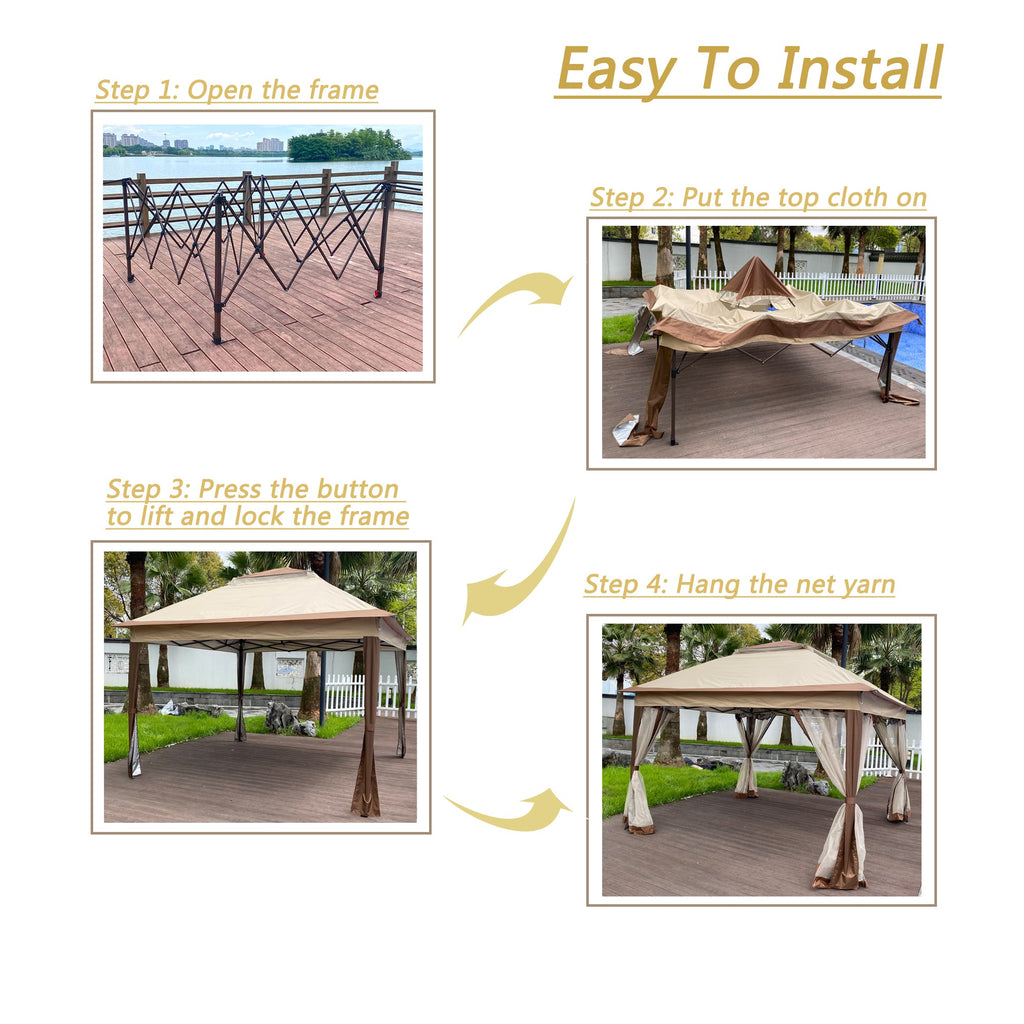 Outdoor 11x11 Ft Pop Up Gazebo Canopy With Removable Zipper Netting