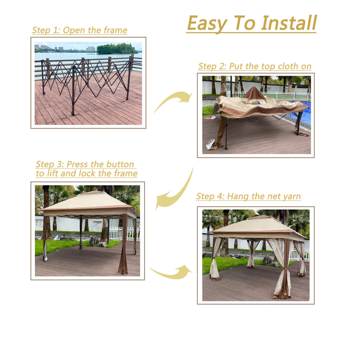 Outdoor 11x11 Ft Pop Up Gazebo Canopy With Removable Zipper Netting