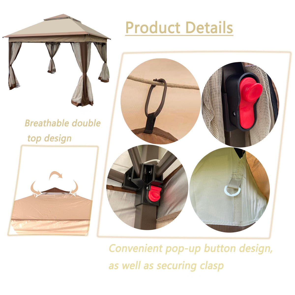 Outdoor 11x11 Ft Pop Up Gazebo Canopy With Removable Zipper Netting